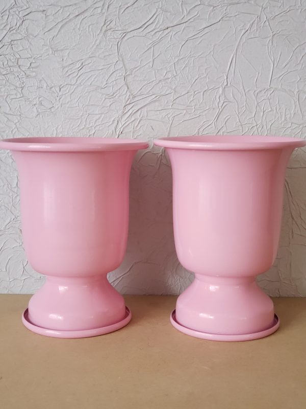 Par Vaso Tulipa Rosa Metal Par Vaso Tulipa Rosa Metal