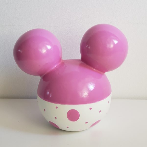 Cabeça Minnie Cerâmica Rosa Poá