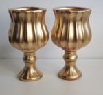 Vaso Castiçal Cerâmica Dourado