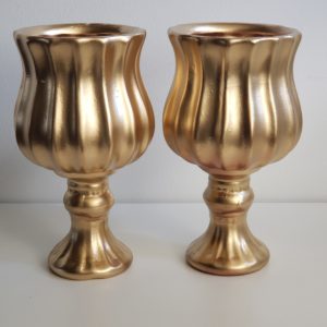 Vaso Castiçal Cerâmica Dourado