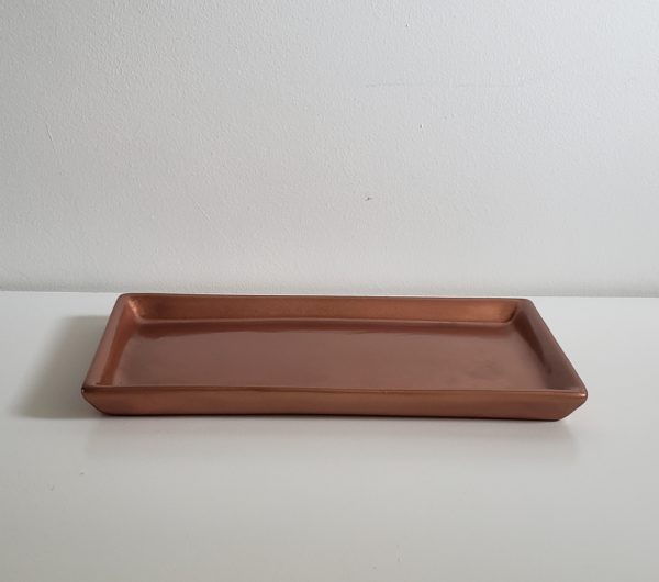 Bandeja cerâmica retangular cor Rose Gold