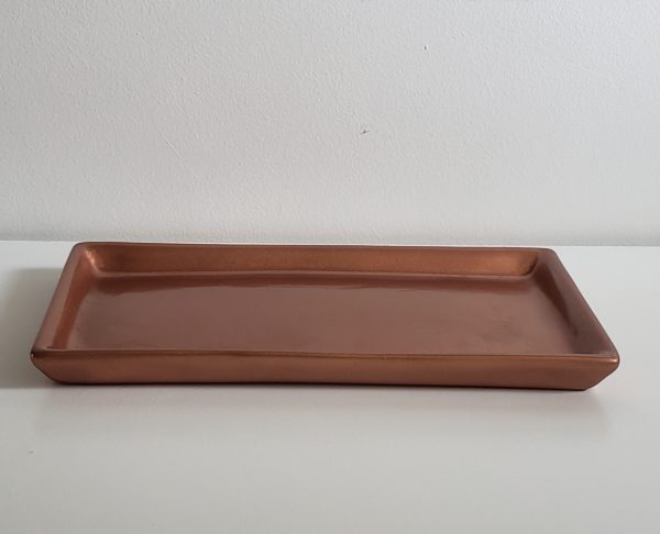 Bandeja cerâmica retangular cor Rose Gold