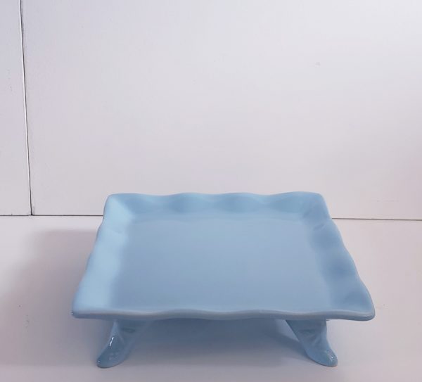Bandeja Quadrada Babado Cerâmica Azul Bebe