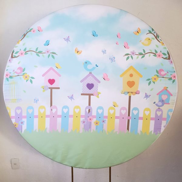 Suporte Redondo com Tecido Sublimado Jardim