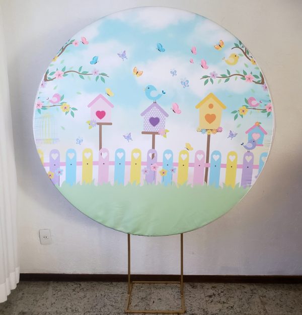 Suporte Redondo com Tecido Sublimado Jardim
