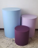 Trio mesas cilindro com capa cores Azul/Lilas/Roxo