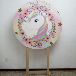 Painel Redondo com Tecido Sublimado Unicórnio