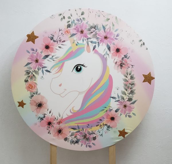 Painel Redondo com Tecido Sublimado Unicórnio