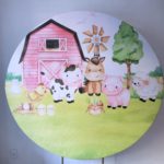 Tecido Redondo Sublimado Fazendinha Aquareladoha Rosa