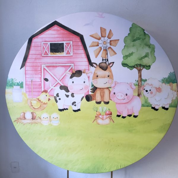 Tecido Redondo Sublimado Fazendinha Aquarelado Tecido Redondo Sublimado Fazendinha Aquareladoha Rosa