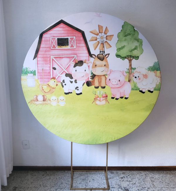 Suporte Redondo com Tecido Sublimado Fazendinha Aquarelado Suporte Redondo com Tecido Sublimado Fazendinha Aquarelado