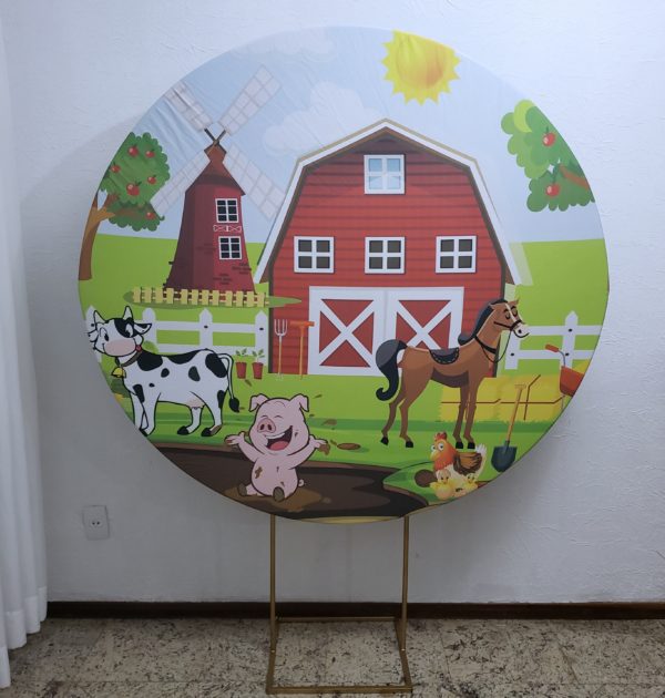 Suporte Redondo com Tecido Sublimado Fazendinha Suporte Redondo com Tecido Sublimado Fazendinha