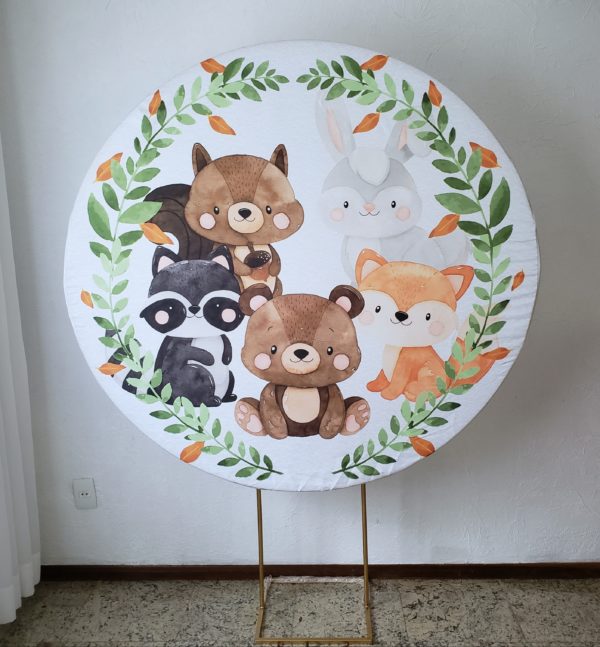 Suporte Redondo com Tecido Sublimado Animais Floresta Suporte Redondo com Tecido Sublimado Animais Floresta