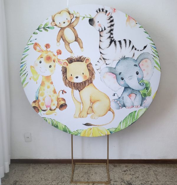 Suporte Redondo com Tecido Sublimado Aquarelado Safari Suporte Redondo com Tecido Sublimado Aquarelado Safari