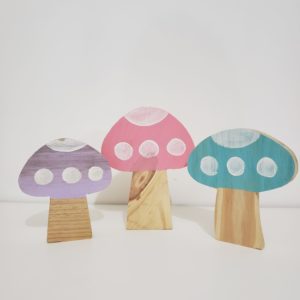 Trio Cogumelos Decorativos Madeira