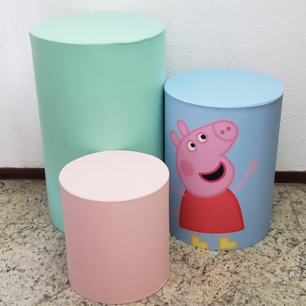 Trio mesas cilindro com capa cores Tema Peppa Pig