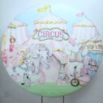 Suporte Redondo com Tecido Sublimado Circo Rosa