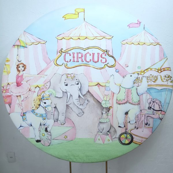 Suporte Redondo com Tecido Sublimado Circo Rosa