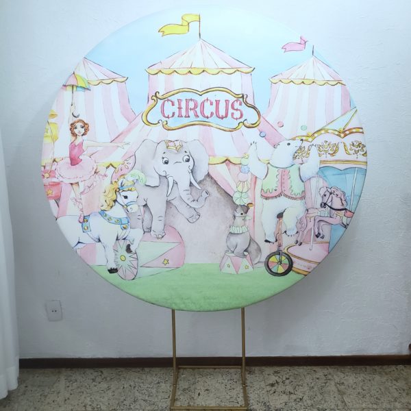 Suporte Redondo com Tecido Sublimado Circo Rosa