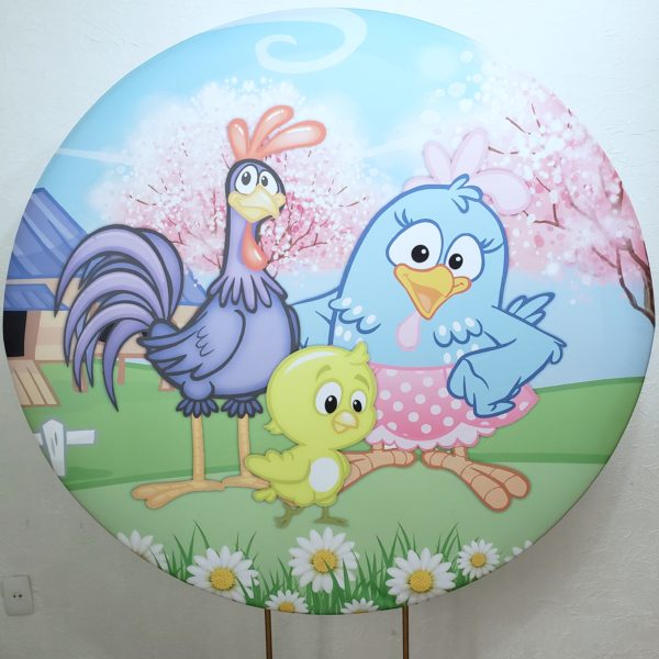 Suporte Redondo com Tecido Sublimado Galinha Pintadinha Rosa