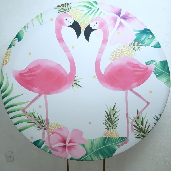 Suporte Redondo com Tecido Sublimado Flamingo Tropical