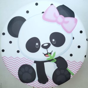 Suporte Redondo com Tecido Sublimado Panda Rosa