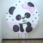Suporte Redondo com Tecido Sublimado Panda Rosa