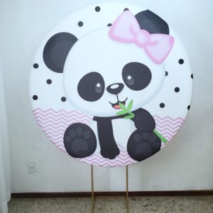 Suporte Redondo com Tecido Sublimado Panda Rosa