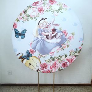 Suporte Redondo com Tecido Sublimado Alice no País das Maravilhas