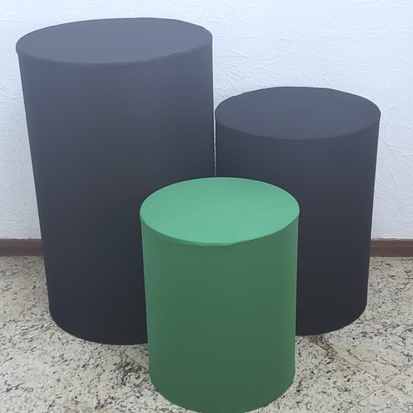 Trio mesas cilindro com capa cor Preto/ Verde