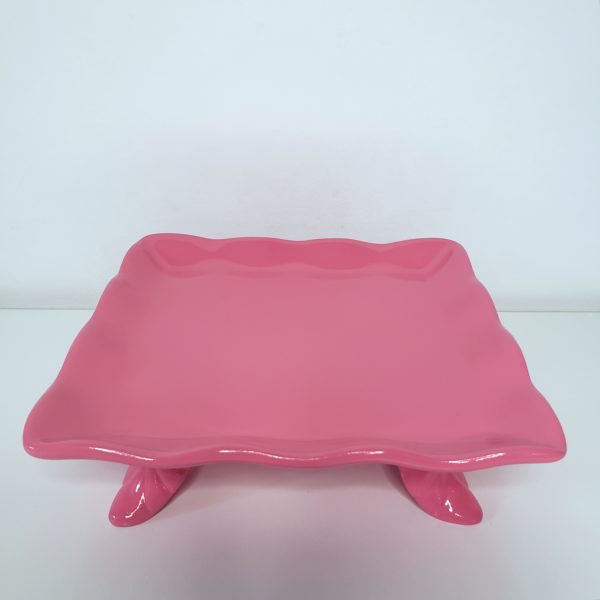 Bandeja Quadrada Babado Cerâmica Rosa Chiclete Bandeja Quadrada Babado Cerâmica Rosa Chiclete