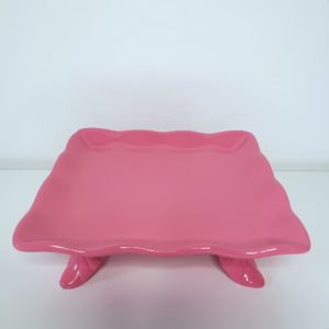 Bandeja Quadrada Babado Cerâmica Rosa Chiclete