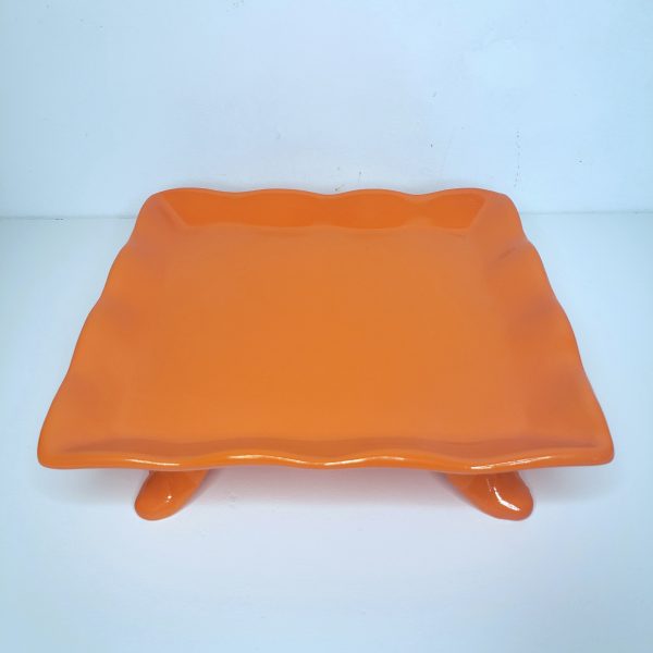 Bandeja Quadrada Babado Cerâmica Laranja