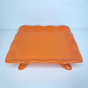 Bandeja Quadrada Babado Cerâmica Laranja