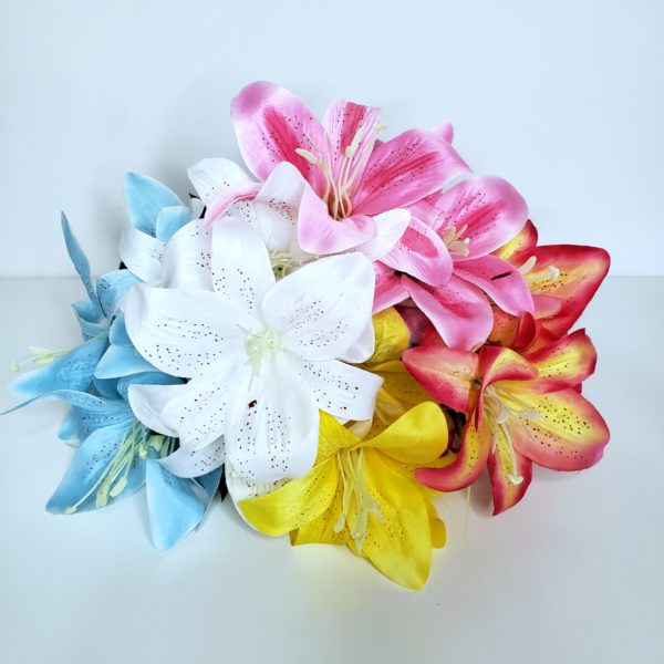 Buque Flores Artificiais Lírios Coloridos Buque Flores Artificiais Lírios Coloridos