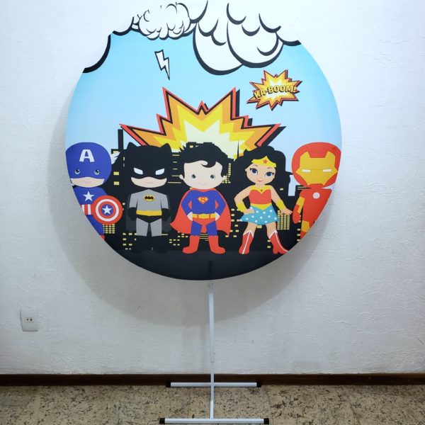 Suporte Redondo com Tecido Sublimado Liga da Justiça Cute Suporte Redondo com Tecido Sublimado Liga da Justiça Cute