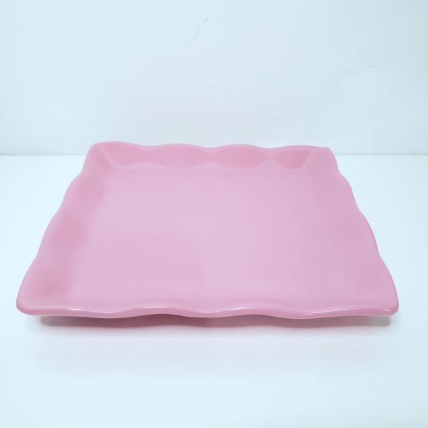 Bandeja Baixa Quadrada Babado Cerâmica Rosa Bebê Bandeja Baixa Quadrada Babado Cerâmica Rosa Bebê