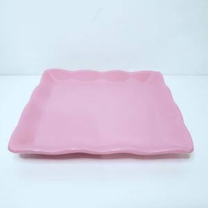 Bandeja Baixa Quadrada Babado Cerâmica Rosa Bebê
