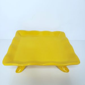 Bandeja Quadrada Babado Cerâmica Amarela