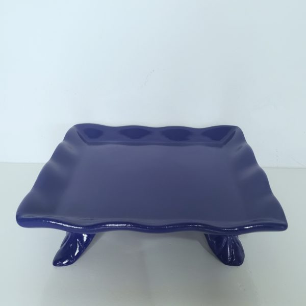 Bandeja Quadrada Babado Cerâmica Azul Royal Bandeja Quadrada Babado Cerâmica Azul Royal