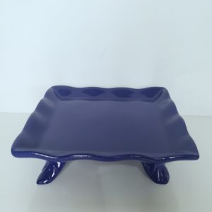 Bandeja Quadrada Babado Cerâmica Azul Royal