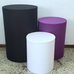 Trio mesas cilindro com capa cor Preto/Roxo/Branco