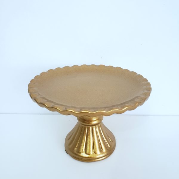 Suporte Boleira Cerâmica Babado Dourado P Suporte Boleira Cerâmica Babado Dourado P