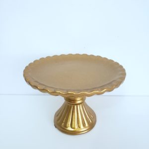 Suporte Boleira Cerâmica Babado Dourado P