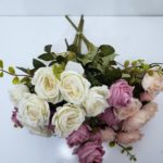 Buque Rosas Artificiais tons de Rosa e Marfim