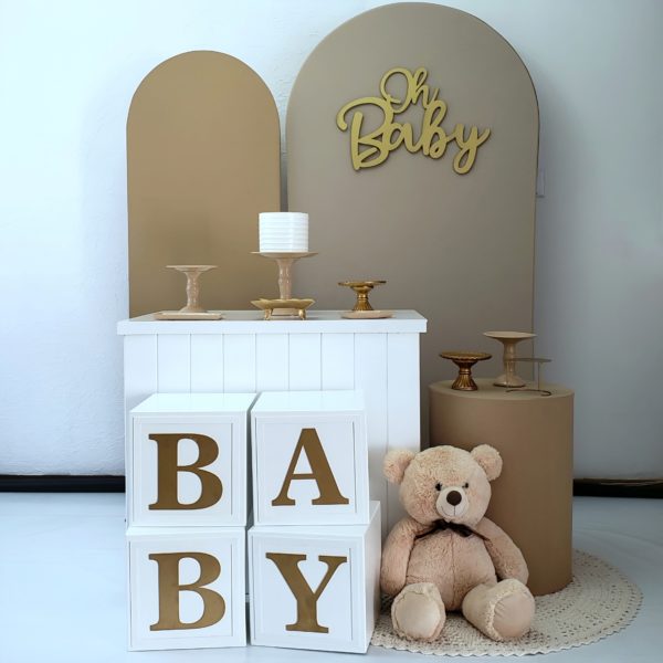 Festa Pocket Chá de Bebê Tons Bege e Dourado (Locação)