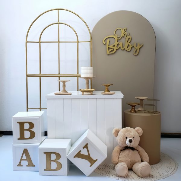 Festa Pocket Chá de Bebê Tons Bege e Dourado (Locação)