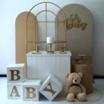 Festa Pocket Chá de Bebê Tons Bege e Dourado (Locação)